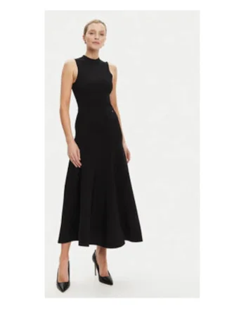 Rochie midi evazata, fara maneci cu decolteu la baza gatului