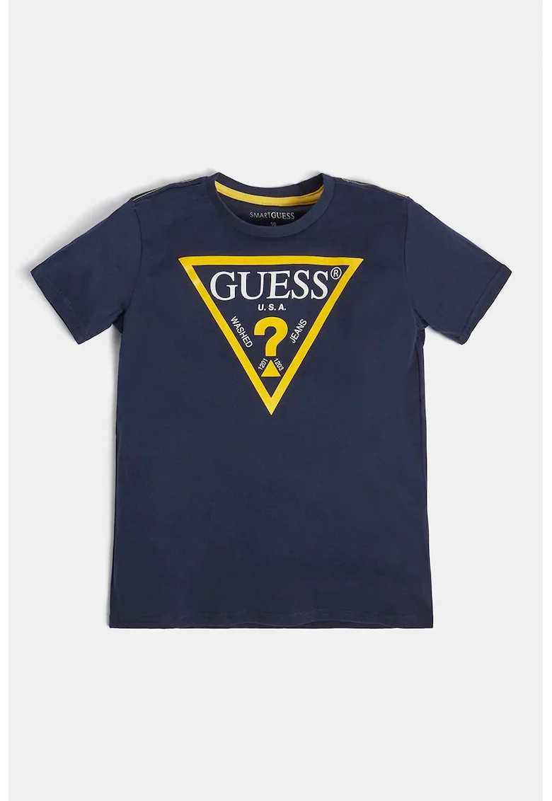 Tricou de bumbac organic cu imprimeu logo, Galben/Bleumarin