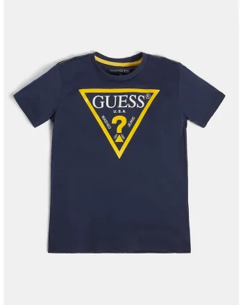 Tricou de bumbac organic cu imprimeu logo, Galben/Bleumarin