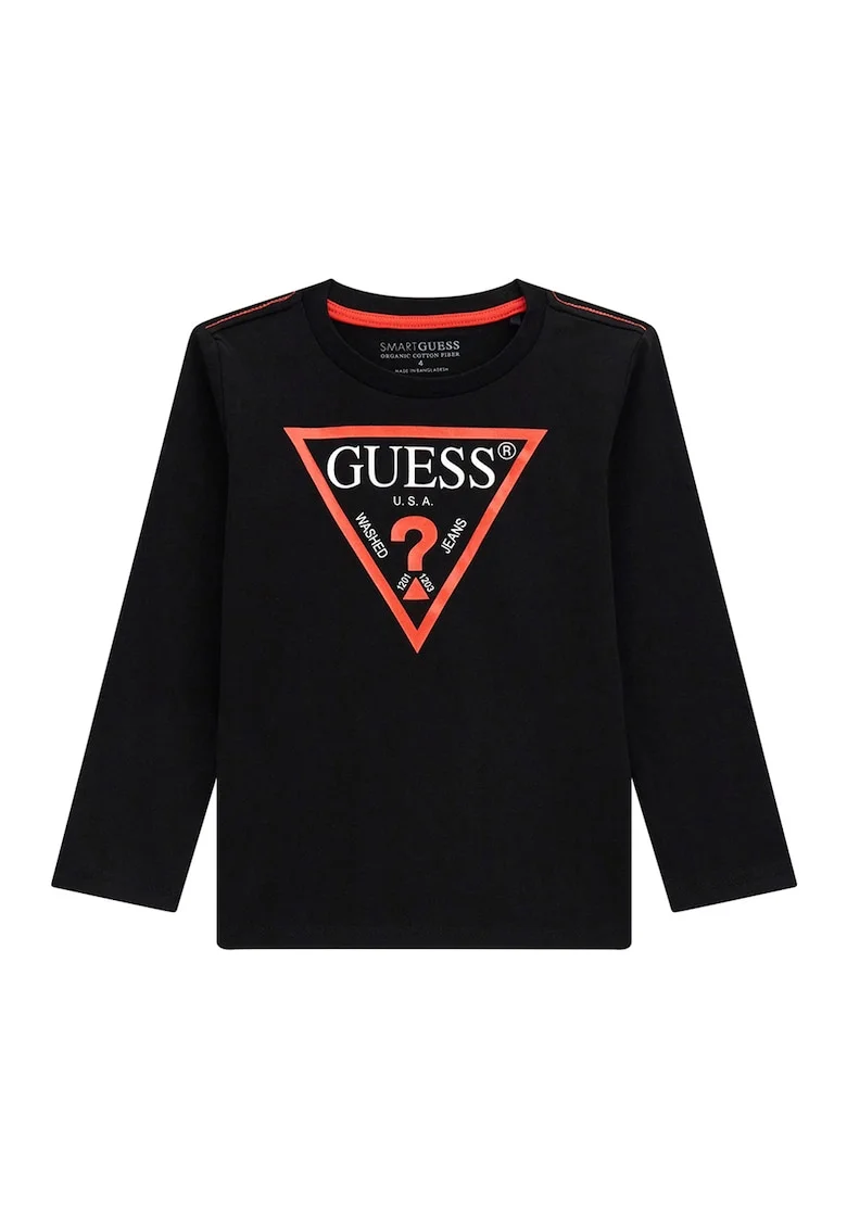 Bluza de bumbac organic cu imprimeu logo, Negru/Coral/Alb optic