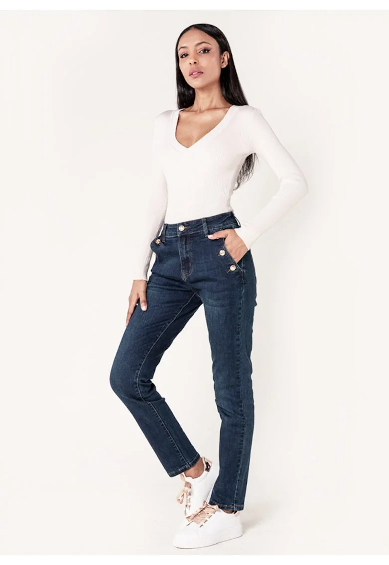 Blugi dama mom fit  albastru inchis P216 M10 17947, Albastru inchis