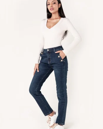 Blugi dama mom fit  albastru inchis P216 M10 17947, Albastru inchis