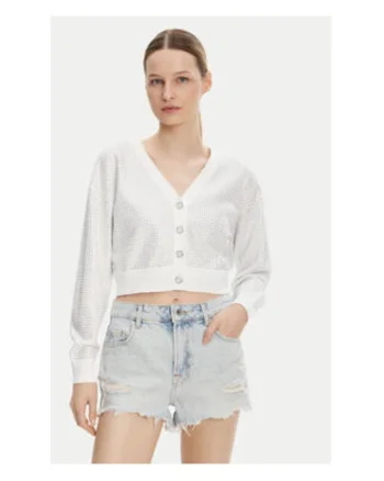 Cardigan crop cu nasturi si model uni