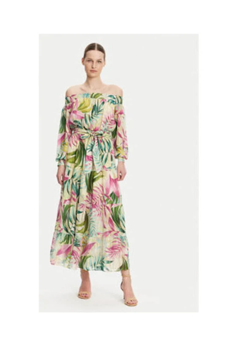 Rochie cu model floral si cordon
