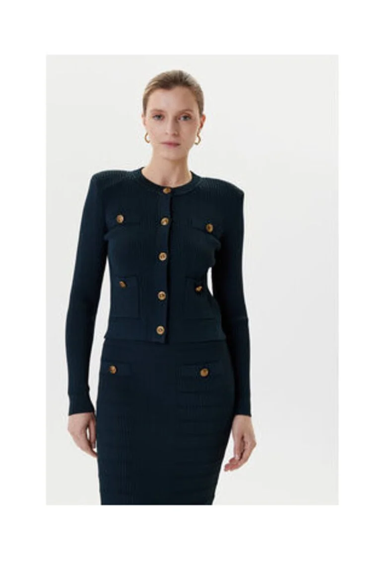 Cardigan slim fit cu striatii si nasturi decorativi