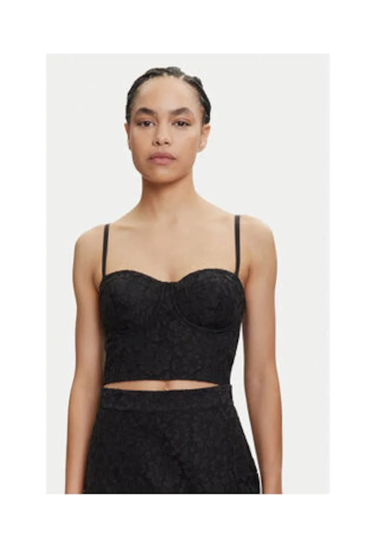 Crop top cu barete subtiri si inchidere cu fermoar la spate