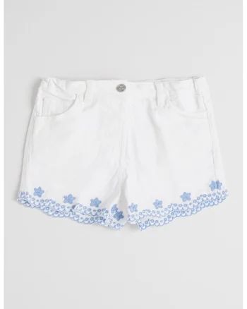 Blugi scurti cu broderie, Alb/Albastru pastel