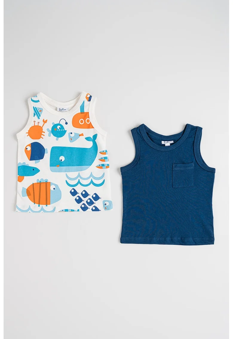Set de top-uri - 2 piese, Alb/Portocaliu mandarina/Albastru
