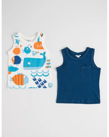 Set de top-uri - 2 piese, Alb/Portocaliu mandarina/Albastru
