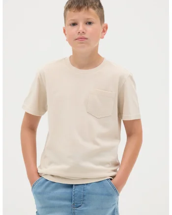 Tricou uni cu buzunar pe piept, Maro camel
