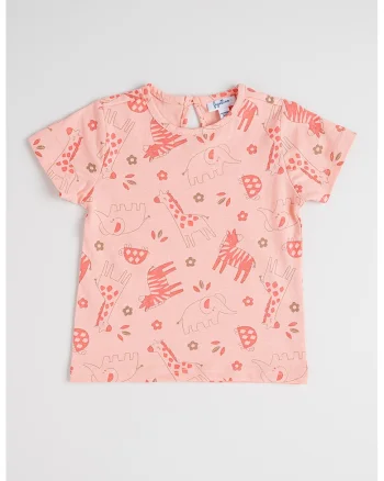 Tricou de bumbac cu model cu animale, Roz deschis