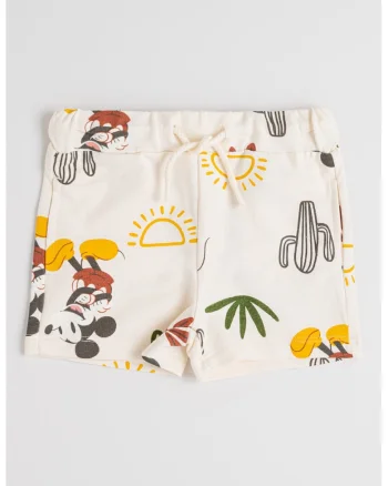 PPantaloni scurti de bumbac cu imprimeu Mickey Mouse, Negru/Bej deschis