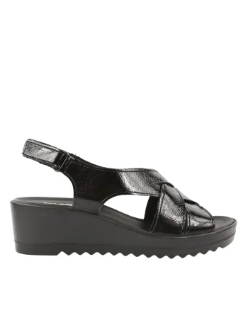 Sandale casual, dama,  757510 negru, piele lacuita, platforma, Negru