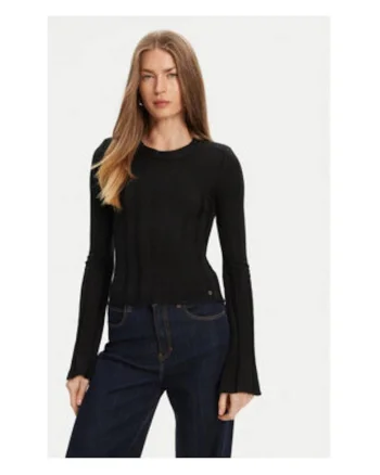 Pulover regular fit tricotat cu decolteu la baza gatului