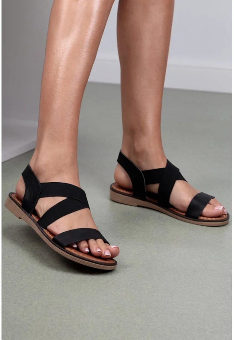 Sandale dama negre din piele cu barete elastice