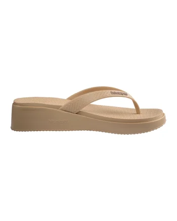 Papuci flip-flop cu talpa wedge si detaliu logo, Nude rose