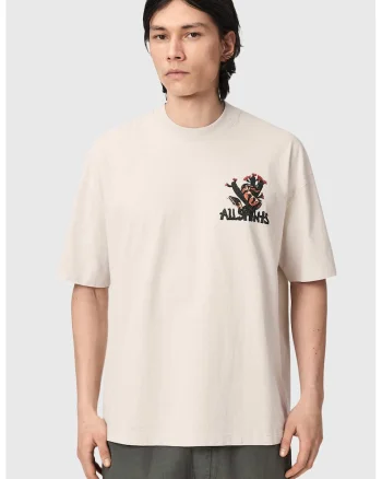 Tricou supradimensionat din bumbac organic cu imprimeu grafic, Gri verzui/Alb murdar/Rosu mac