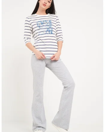 Bluza cu model in dungi si logo, Alb/Albastru inchis