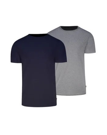 Set de tricouri din amestec de bumbac - 2 piese, Gri/Albastru inchis
