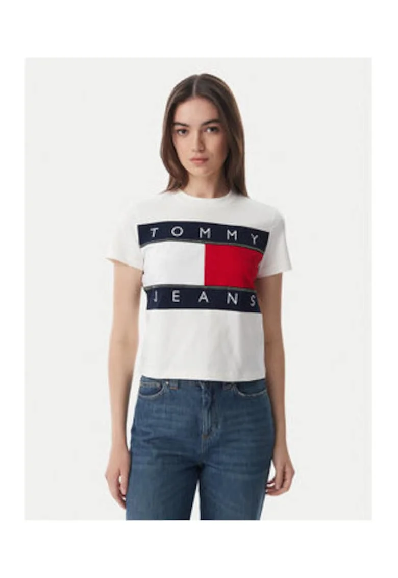 Tricou din bumbac cu imprimeu grafic, Rosu/Alb/Bleumarin inchis