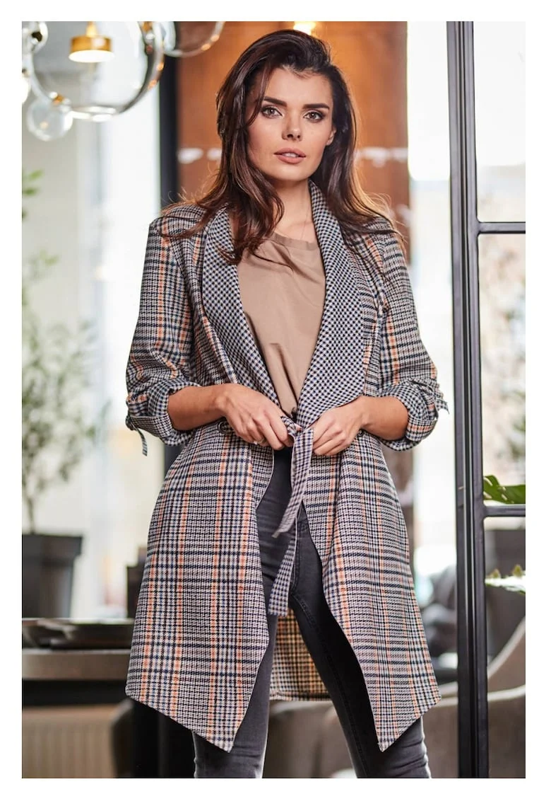 Sacou Lejer,  Bleuomarin, L-XL, Imprimeu Carouri, Stil Casual, Confort Zilnic, Purtare Usoara, Aspect Elegant, Versatilitate Maxima, Design Modern