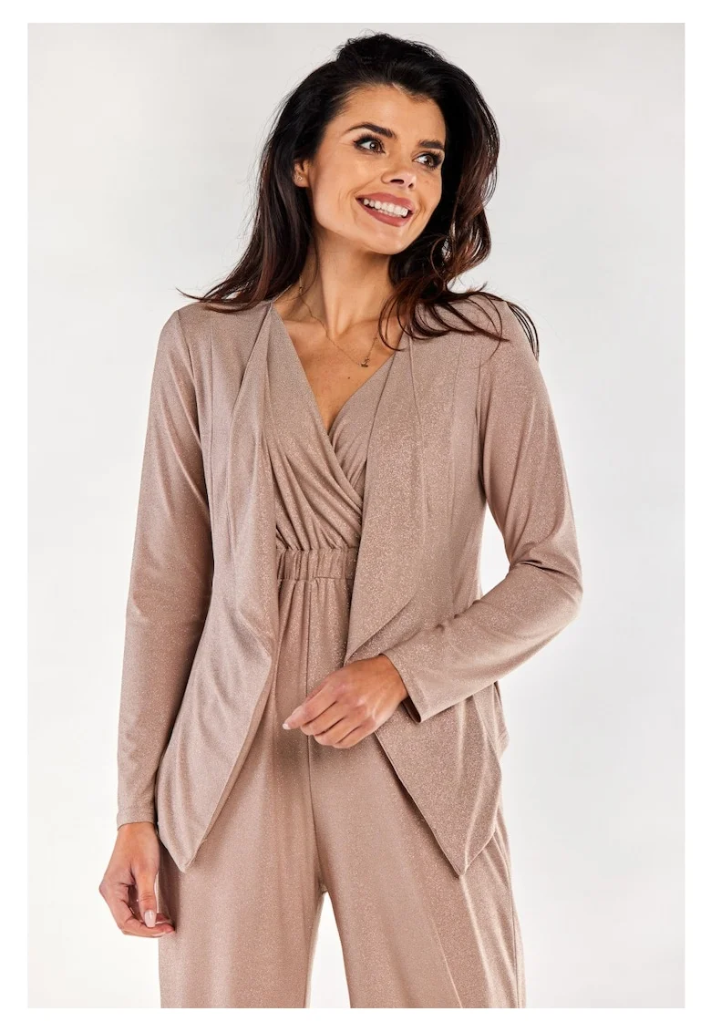 Bolero Elegant,  Bej, Maneci Lungi, Material Sclipicios, Aspect Rafinat, Completeaza Tinuta, Purtare Usoara, Stil Sic, Design Modern, Bej