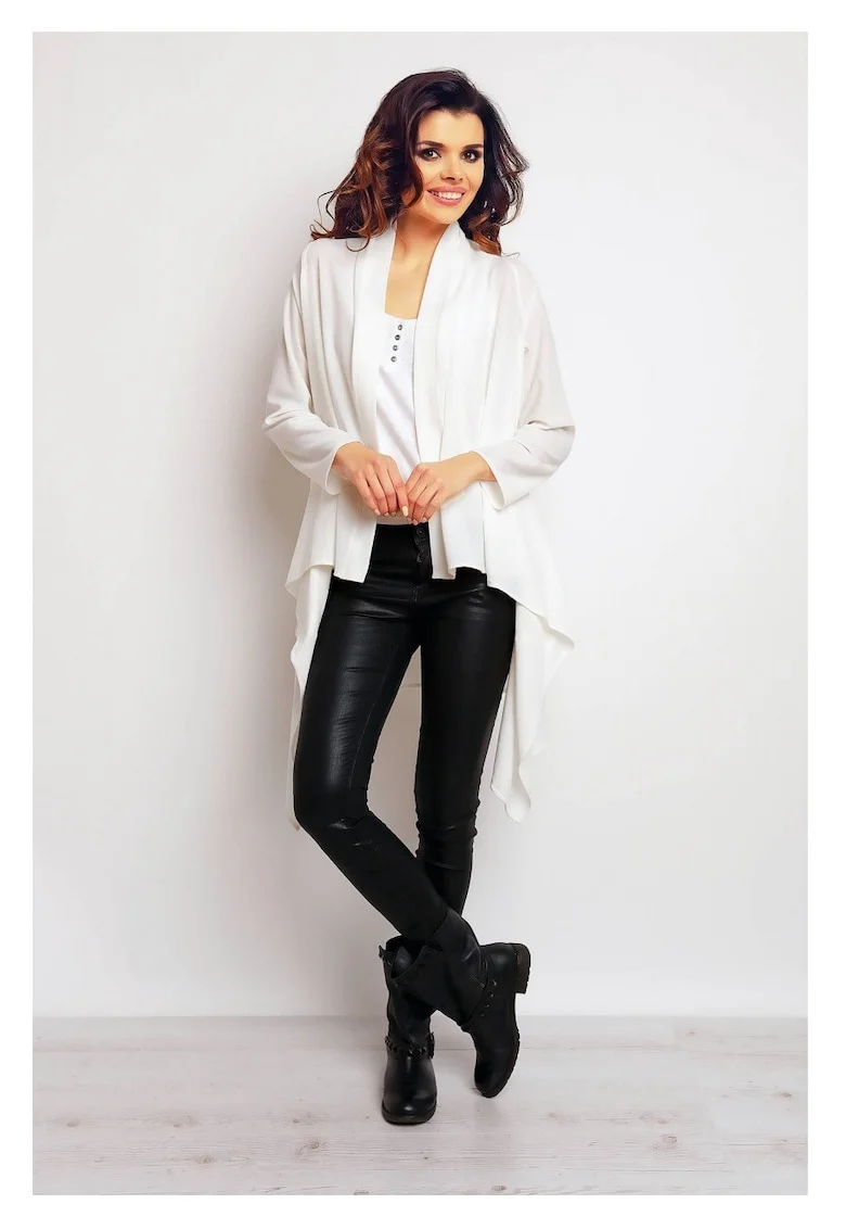 Bolero Lung,  Ecru, Croiala Asimetrica, Alungeste Silueta, Efect Vizual Deosebit, Stil Rafinat, Confort Zilnic, Purtare Usoara, Chic, Ecru