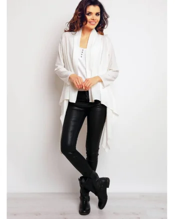 Bolero Lung,  Ecru, Croiala Asimetrica, Alungeste Silueta, Efect Vizual Deosebit, Stil Rafinat, Confort Zilnic, Purtare Usoara, Chic, Ecru