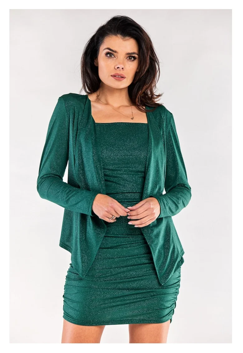 Bolero Elegant,  Verde, Maneci Lungi, Material Sclipicios, Aspect Rafinat, Completeaza Tinuta, Purtare Usoara, Stil Sic, Design Modern, Verde