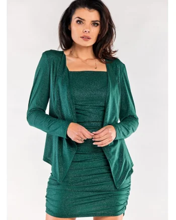 Bolero Elegant,  Verde, Maneci Lungi, Material Sclipicios, Aspect Rafinat, Completeaza Tinuta, Purtare Usoara, Stil Sic, Design Modern, Verde