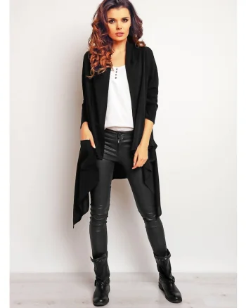 Bolero Lung,  Negru, Croiala Asimetrica, Alungeste Silueta, Efect Vizual Deosebit, Stil Rafinat, Confort Zilnic, Purtare Usoara, Chic, Negru