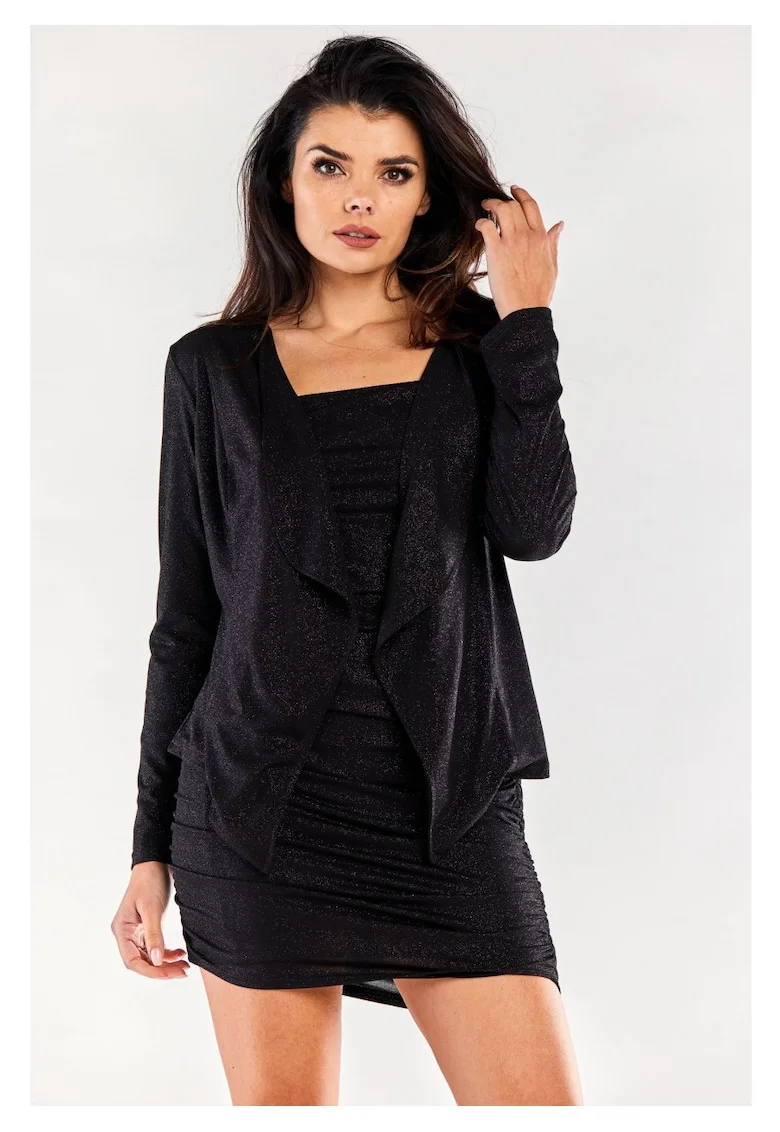 Bolero Elegant,  Negru, Maneci Lungi, Material Sclipicios, Aspect Rafinat, Completeaza Tinuta, Purtare Usoara, Stil Sic, Design Modern, Negru