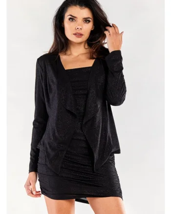 Bolero Elegant,  Negru, Maneci Lungi, Material Sclipicios, Aspect Rafinat, Completeaza Tinuta, Purtare Usoara, Stil Sic, Design Modern, Negru