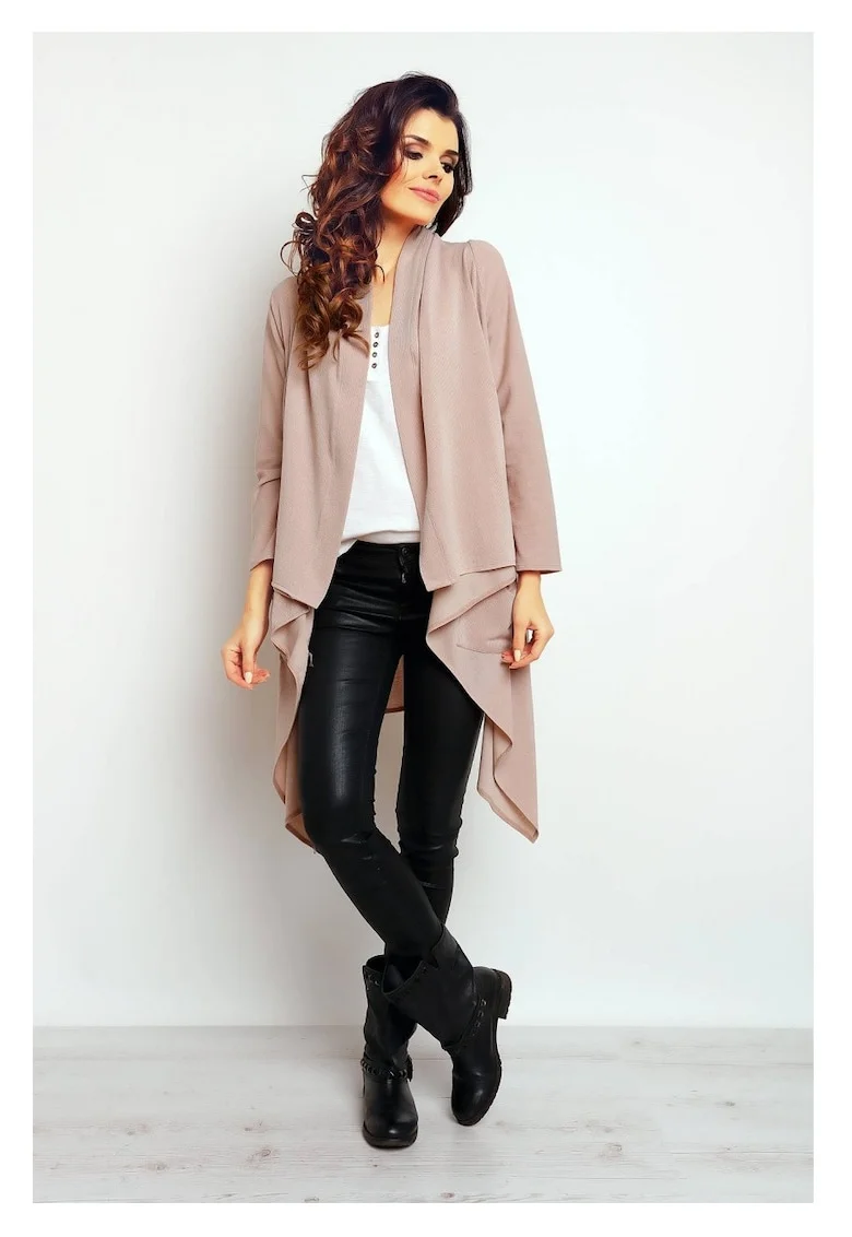 Bolero Lung,  Bej, Croiala Asimetrica, Alungeste Silueta, Efect Vizual Deosebit, Stil Rafinat, Confort Zilnic, Purtare Usoara, Chic, Bej
