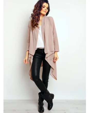 Bolero Lung,  Bej, Croiala Asimetrica, Alungeste Silueta, Efect Vizual Deosebit, Stil Rafinat, Confort Zilnic, Purtare Usoara, Chic, Bej
