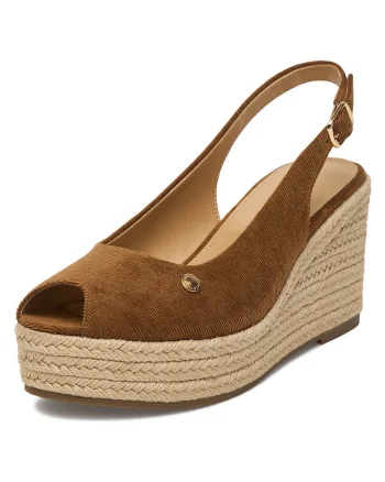 Sandale dama,  inchidere cu catarama, maro, material textil