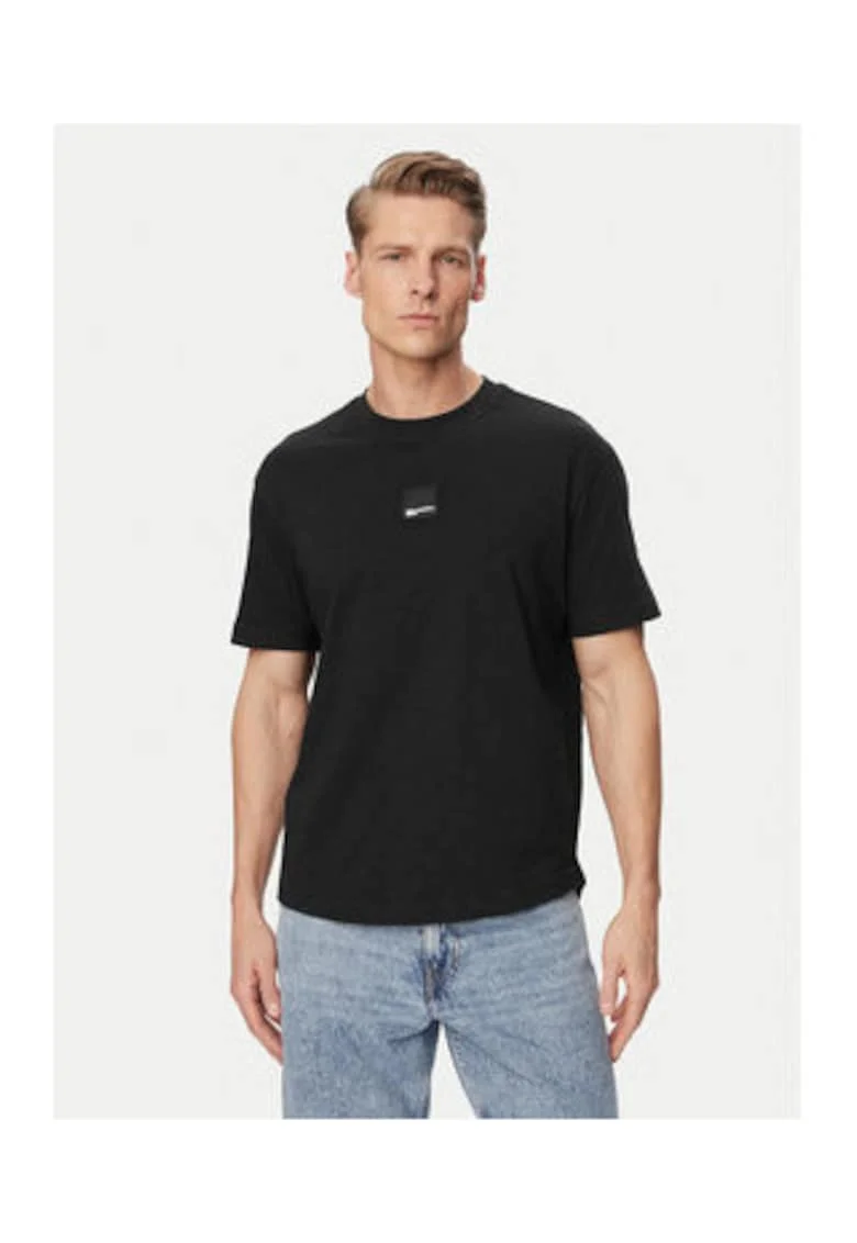 Tricou barbati,  negru, bumbac, cu imprimeu grafic, croiala regular fit