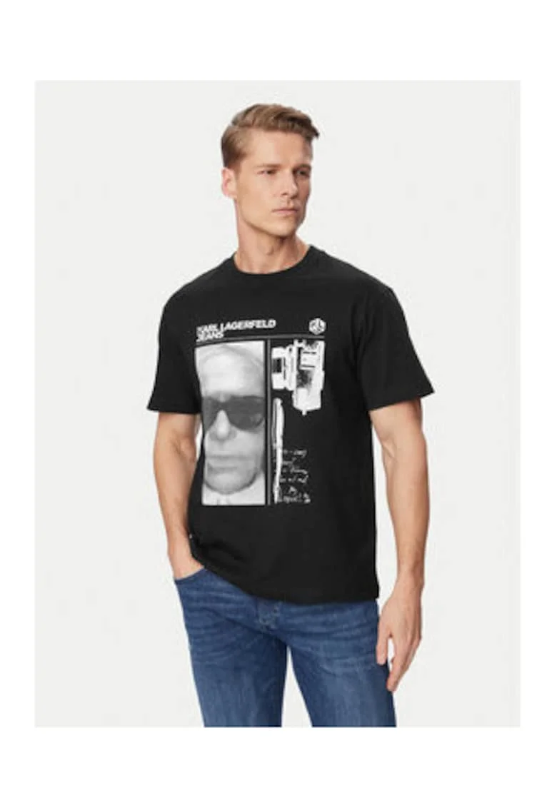 Tricou barbati,  negru, bumbac, imprimeu grafic, croiala regular fit