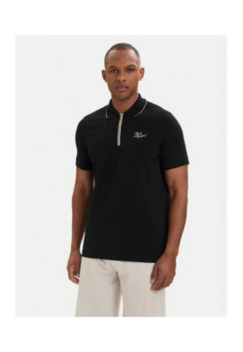 Tricou Polo Barbati,  Negru, bumbac, maneca scurta