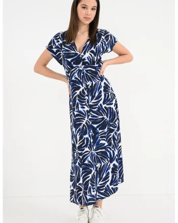 Rochie cu decolteu in V Nova, Alb/Albastru ultramarin/Albastru royal