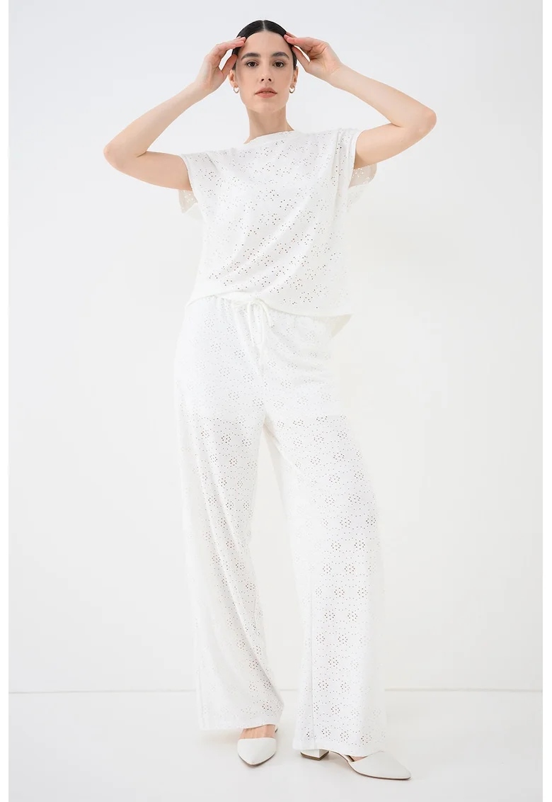 Tricou cu broderie Sangallo Milla, Alb