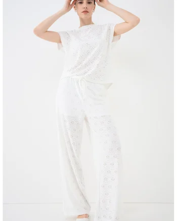 Tricou cu broderie Sangallo Milla, Alb