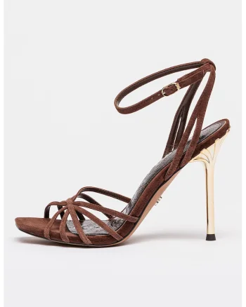 Sandale din piele cu toc inalt Lili, Maro cognac/Maro pamantiu
