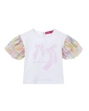 Tricou cu aplicatie cu funda, Alb, Albastru lavanda, Portocaliu persan,