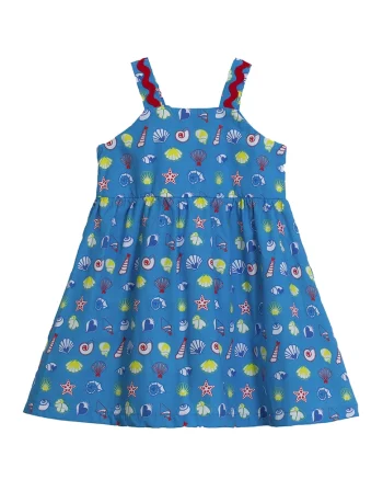 Rochie-sarafan cu model nautic, Rosu, Galben, Albastru,