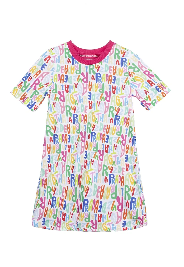 Rochie din bumbac cu model logo, Alb, Fucsia, Albastru,