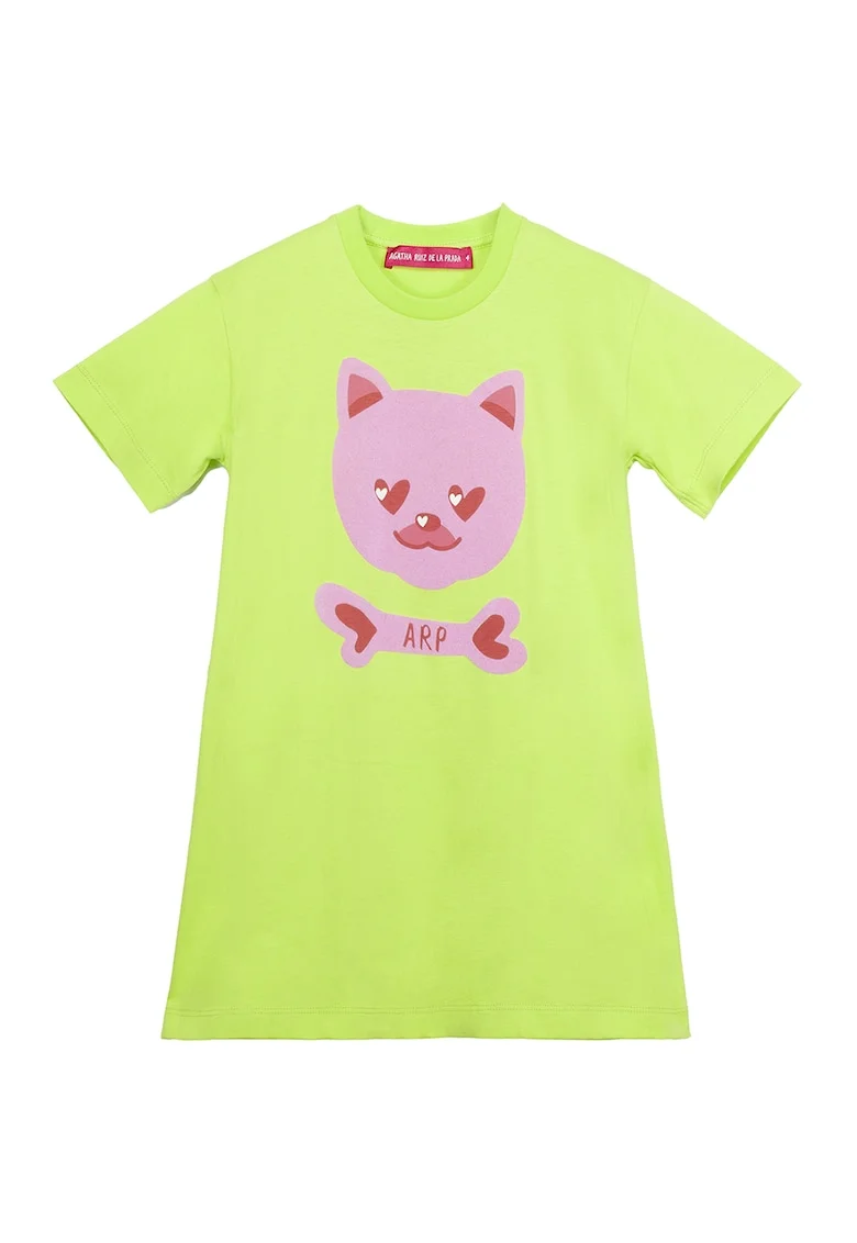Rochie din bumbac cu imprimeu, Roz pastel, Verde fistic,