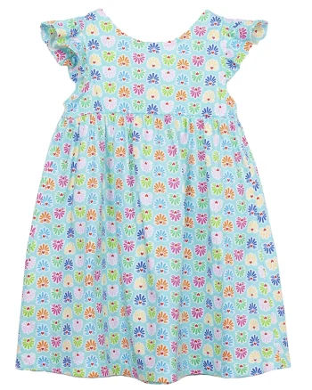 Rochie cu imprimeu si maneci scurte, Verde, Fucsia, Albastru lavanda,