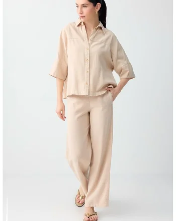 Pantaloni de trening lejeri din tencel, Bej deschis