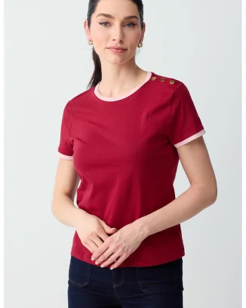 Tricou de bumbac cu garnituri contrastante, Rosu